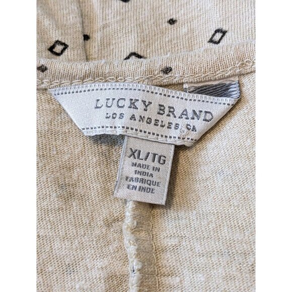 Lucky Brand Tank Top Womens Size XL Linen Blend Beige Blue Applique Diamond Dot - Picture 7 of 8